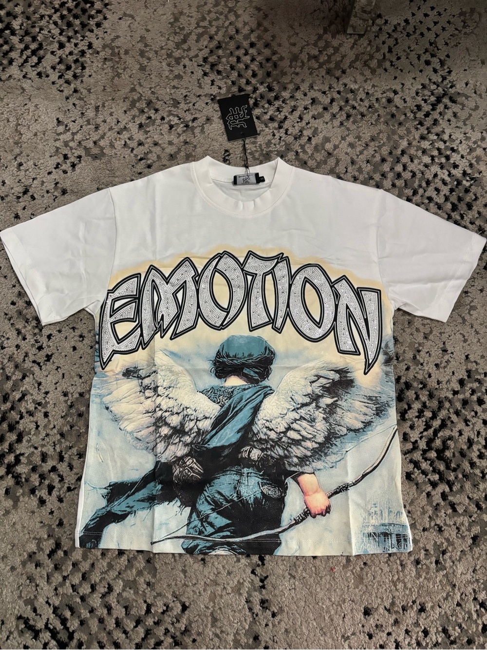 Mixed Emotion Graphic White Men's Tee with Angel Artwork